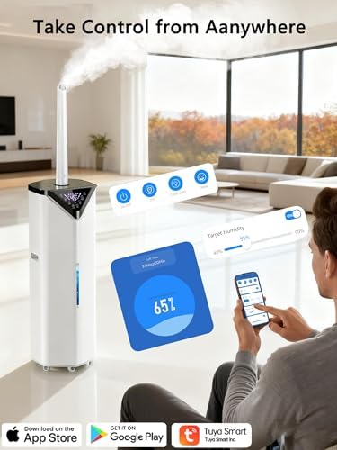 5Gal Smart Humidifier Large Room up to 2800ft², 1000mL/h, APP & Remote Control, 180° Auto Rotating Nozzle, 24H Timer, 60H Supersized Cool Mist Humidifiers for Whole House Home Office Plants