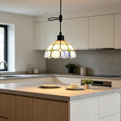 Screw-in Pendant Light Tiffany Style Stained Glass Hanging Lights,Recessed Light Conversion Kit with E26 Screw in Adapter for Dining Room,Bedroom,Living Room & Kitchen Island Lighting