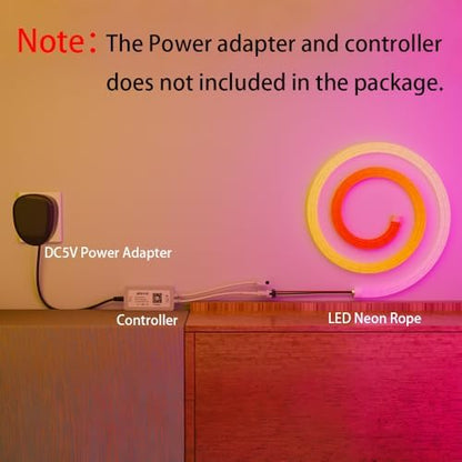 6.5FT WS2811 WS2812B 360 Degree Round Reticulate Pattern Neon LED Strip 50Leds/m Smart RGB+IC Flexible Silicon Dream Color Rope Light Tape DC5V(No Adapter or Controller)