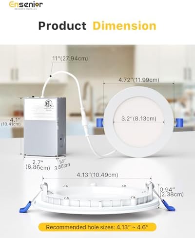Ensenior 1 Pack 4 Inch LED Recessed Ceiling Light, Dimmable, 2700K-6000K 6CCT, 750LM 9W 120V, High Brightness Canless Wafer Downlight - ETL&FCC&IC
