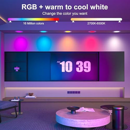 5/6" Smart Recessed LED Can Lights RGB CCT Bluetooth APP Alexa 13W 1050LM E26 Base 4Pack