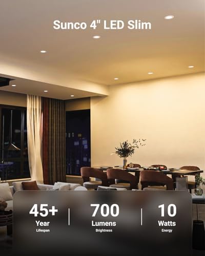 Sunco 6 Pack 4 Inch Slim Canless LED Recessed Lights, 5CCT, 10W, Dimmable