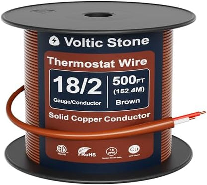 18/2 Thermostat Doorbell HVAC Wire, True Gauge 18 AWG 2 Conductor Solid Copper Control Cable, ETL Listed CL3R/CMR Riser Rated Flame-Retardant, RoHs, for 0-30V Low Voltage Systems - 500FT