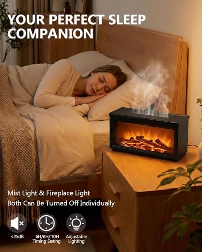 Essential Oil Diffuser, 7-Color Fireplace Flame Aromatherapy Humidifier