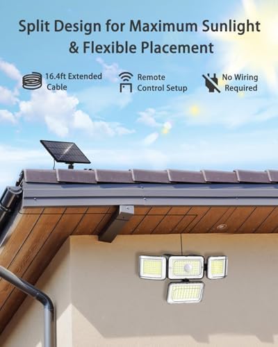 CLAONER Solar Outdoor Lights Motion Sensor 3500LM 288 LED Security Light with Remote Control IP67 Waterproof 4 Heads Flood Lights (6 Pack)