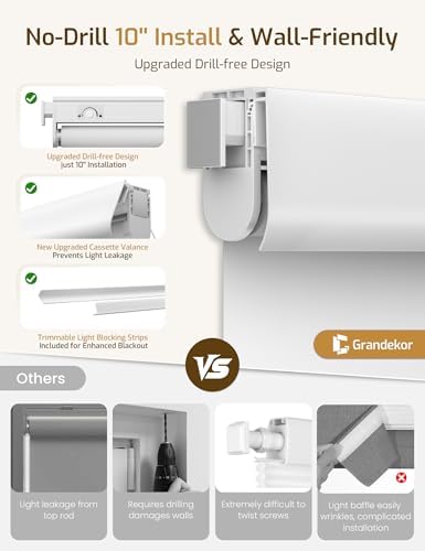 Grandekor No-Drill No Tools Motorized Blinds with Remote | 35Wx72H White