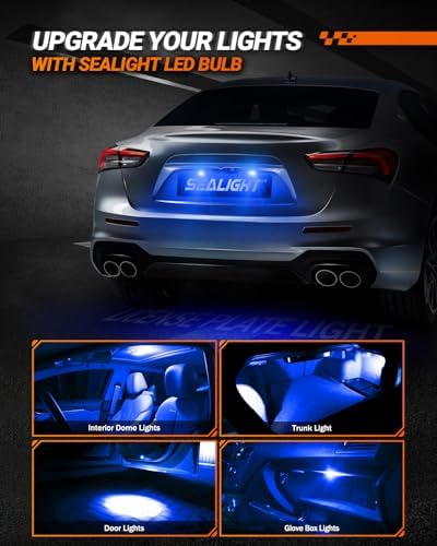 SEALIGHT 194 LED Bulb Blue, 168 2825 T10 W5W Bright LED Chips, Dashboard Light, Dome Light, Map Light, Door Light, Courtesy Light, License Plate Light, Pack of 6