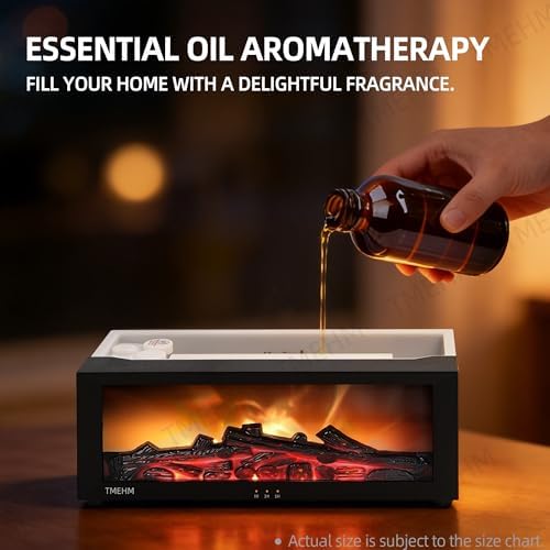 TMEHM Fireplace Flame Essential Oil Diffuser Humidifier, Aromatherapy