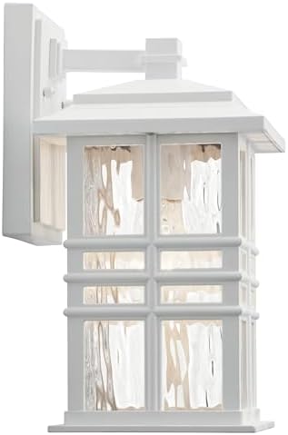 Kichler Beacon Square 12" Outdoor Wall Light in White, 1-Light Exterior Wall Sconce with Clear Hammered Glass, (12" H x 6.5" W), 49829WH