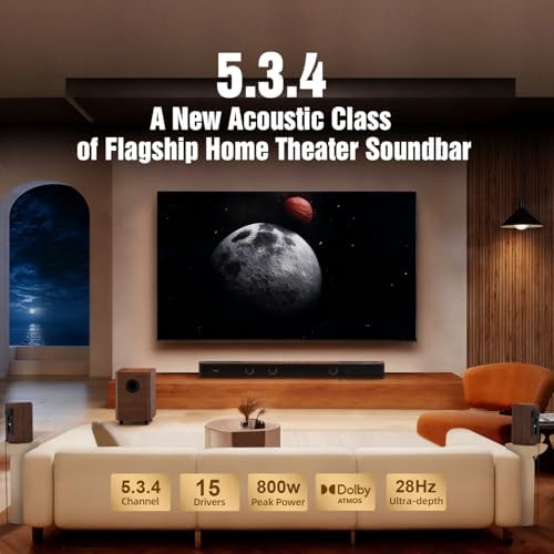 Flagship 5.3.4 Soundbar with Dolby Atmos, 800W Sound Bar for Smart TV with Subwoofer, 2 Wireless Rear Speakers, BassCoupling Tech for 28Hz Depth, Home Theater Surround Sound System Works eARC, BT 5.4