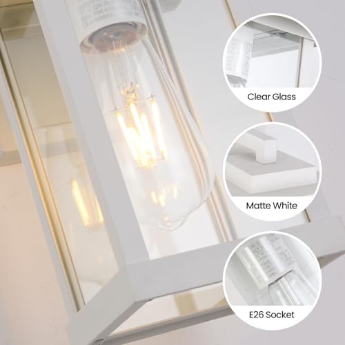 2 Pack Outdoor Wall Sconce White Exterior Wall Lights in Clear Glass
