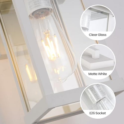 2 Pack Outdoor Wall Sconce White Exterior Wall Lights in Clear Glass