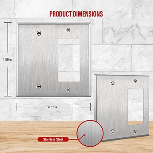 ENERLITES Combination Blank Device or Decorator Switch Metal Wall Plate, Corrosive Resistant, Size 2-Gang 4.50" x 4.57", 770131, 430 Stainless Steel, UL Listed, Silver (Pack of 2)