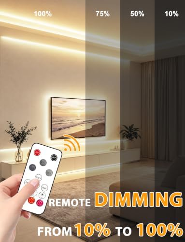 COB LED Strip Lights, Natural White Dimmable with Remote, 9.84ft