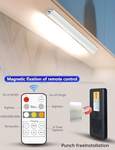LED Under Cabinet Lighting Wireless, 2400mAh Rechargeable Cabinet Light, Battery Operated, Display Cabinet Lights, Stick on, 3-Color Shelf Lights, dimmable, with Remote Control(White, 2-Pack 12.2inch)