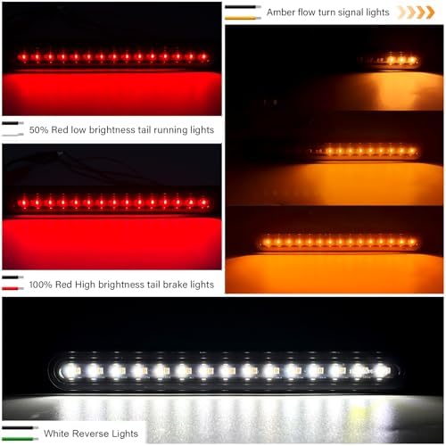 PSEQT 3 Color Trailer Tail Brake Stop Turn Signal Running LED Lights Bar Amber Red White Rear Identification Marker Waterproof Light Strip for Trailer Truck Pickup Offroad RV ATV UTV Bus Van, 2Pcs