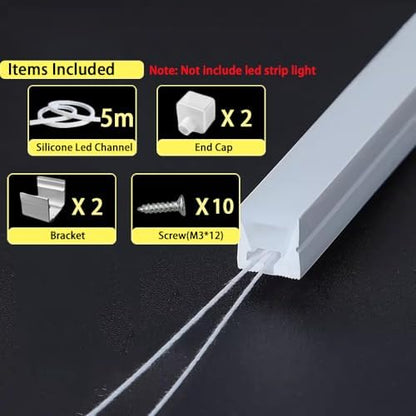 196inch Silicone LED Diffuser Channel, Flexible Waterproof Neon Rope Strip Light Tube Silicone Cover for 6mm Wide Led Strip Lights (10 x 10mm)
