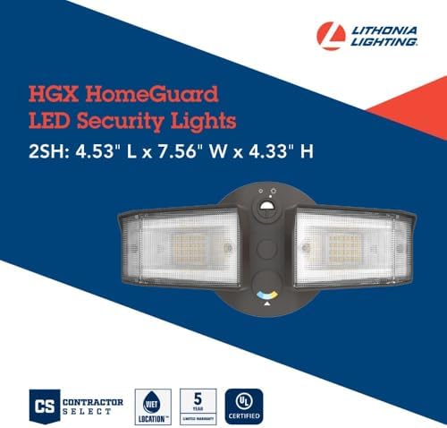Lithonia Lighting HomeGuard 2-Light LED Outdoor Flood Lights, Outdoor LED Lights, Dusk to Dawn Sensor, Adjustable Lumens, Selectable Color, Square Heads, Dark Bronze (HGX LED 2SH ALO SWW2 120 PE DDB)