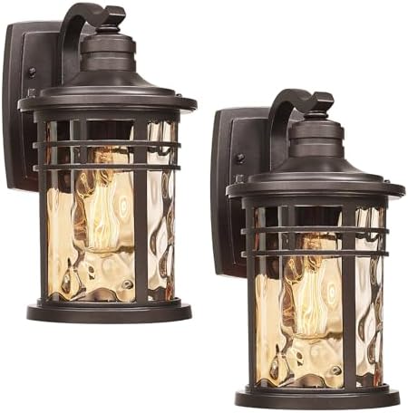 Darkaway Outdoor Wall Light Fixture,Outside Porch Lights Wall Mounted Amber Ripple Glass 2pcs Modern Exterior Waterproof Wall Sconce Lighting for House Front Door Garage