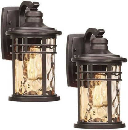 Darkaway Outdoor Wall Light Fixture,Outside Porch Lights Wall Mounted Amber Ripple Glass 2pcs Modern Exterior Waterproof Wall Sconce Lighting for House Front Door Garage