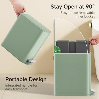 TIPGO Small Bathroom Trash Can with Lid Soft Close,1.3 Gallon, Green