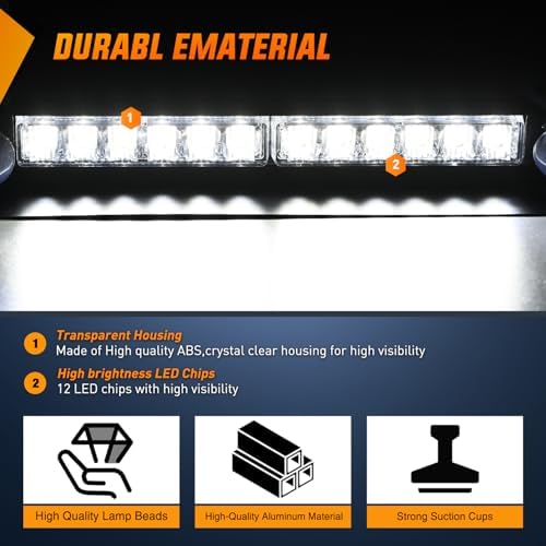 Nilight 12LED Traffic Advisor Strobe Light Bar White Hazard Safety