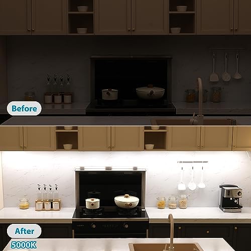 Litever Under Cabinet Lights Plug in. 6 Lights with Adapter Dimmer. 5000K