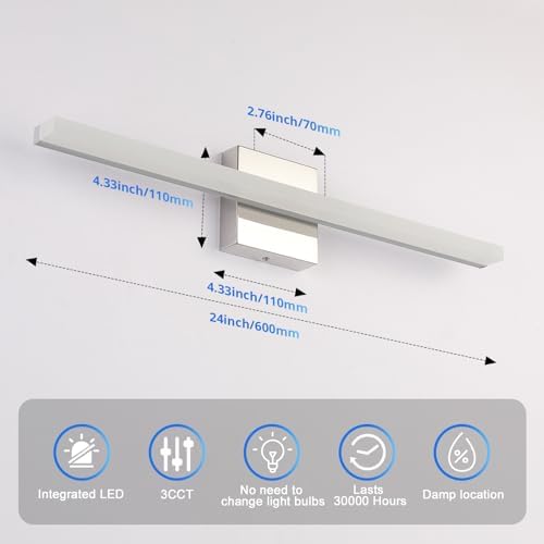 Combuh Modern Bathroom Vanity Light Fixtures, Chrome Wall Lamp Above Mirror