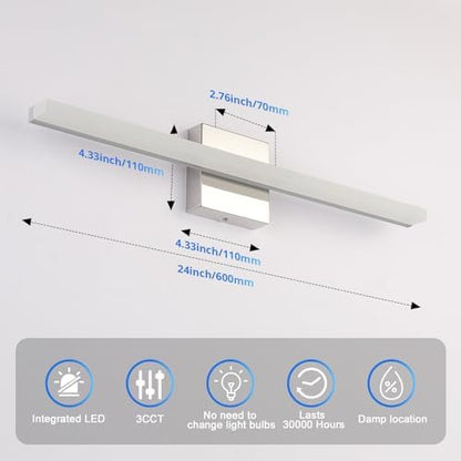 Combuh Modern Bathroom Vanity Light Fixtures, Chrome Wall Lamp Above Mirror