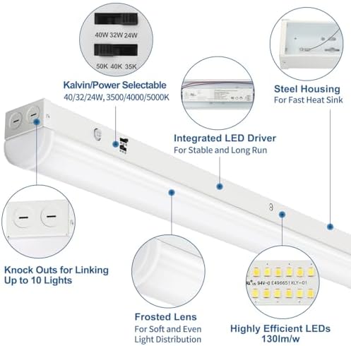 DAKASON 4FT LED Linear Ceiling Light Fixture 1Pack, 40W/32W/24W, 3CCT