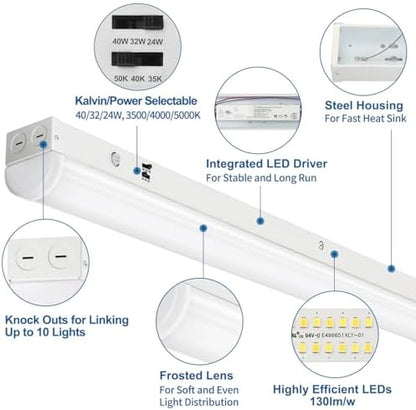 DAKASON 4FT LED Linear Ceiling Light Fixture 1Pack, 40W/32W/24W, 3CCT