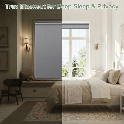 ZSHINE Motorized Blackout Roller Shades Remote Control Rechargeable(82164C)