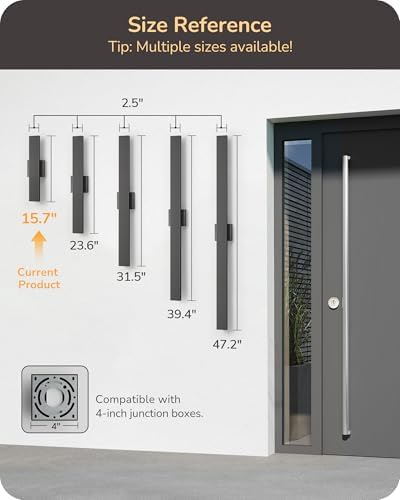 EDISHINE 2 Pack LED Outdoor Wall Lights, 15.7" Modern Black Outdoor Sconce
