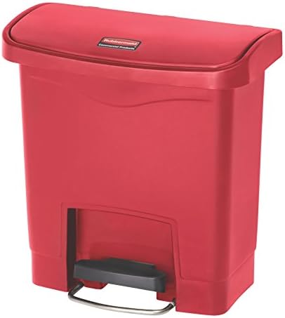 Rubbermaid Commercial Products Streamline Slim Step-On Plastic Trash Can, 4 Gallon, Red, Hands-Free Garbage Can for Medical Waste in Hospitals/Lab/Emergency/Patient Rooms