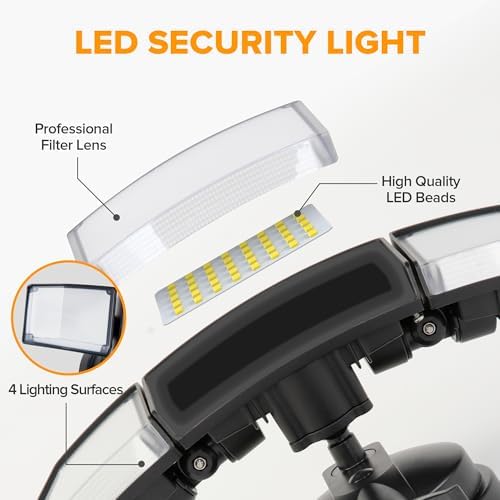 LUTEC 75W 8000 Lumen Floods Light Outdoor, Switch Controlled LED Security Lights with 3 Adjustable Heads, 5000K Daylight, IP65 Waterproof Exterior Flood Light for Garage, Yard, Patio (Black) - 2 Pack