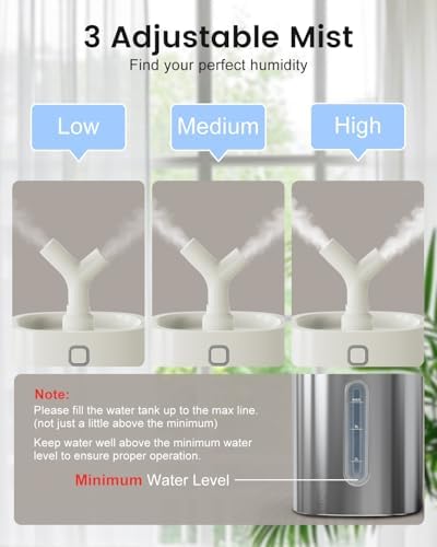 Feekaa Stainless Steel Humidifier, Easy Clean Dishwasher Safe, 4L/1Gal Cool Mist Humidifiers for Bedroom, Humidifiers for Baby, Humidifier Large Room for Nursery, Plant, Office, Living Room, White