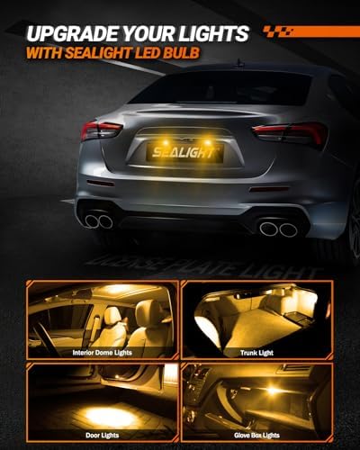 SEALIGHT 194 LED Light Bulbs Amber ＆ Yellow, W5W 168 2825 T10 Car Interior Light Bulb Replacement for License Plate Light, Dome Light, Map Light, Courtesy Light, Pack of 6
