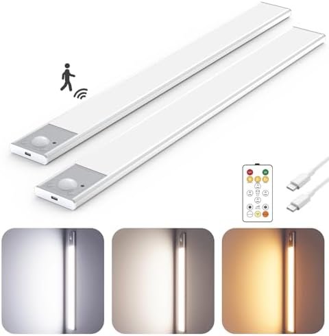 16" Under Cabinet Lighting Wireless, Remote, Motion Sensor, 2Pack, Silver