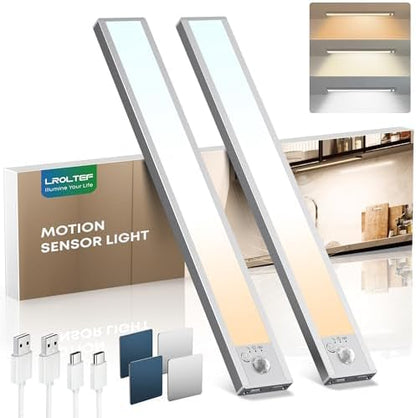 LROLTEF Under Cabinet Lights Wireless, 2 Pack 8.3 inch 1500mAh 3000K 4000K 6500K 3 Color Temps Dimmable Motion Sensor Light Indoor, Rechargeable LED Under Counter Lights for Kitchen, Stairs, Closet