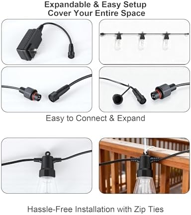 100FT RGB Smart Outdoor String Lights, APP & Remote Patio Lights