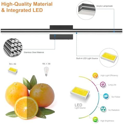 SineRise 40-Inch LED Modern Bathroom Vanity Light Bar, Matte Black Modern Acrylic Bathroom Wall Lighting Fixtures Over Mirror (Cool White 6000K)
