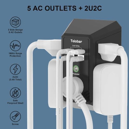 Wall Charger, Surge Protector, Teiobar 5 Outlets and 4 USB Ports(2USB-C)