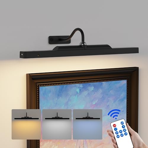 Dimmable Cordless Picture Light for Wall 16in, 5000mAh Rechargeable Battery Wall Sconce Art Light, CRI 95+ 350LM Wall Light for Gallery Artwork, Paintings, Photo,Portraits - Black