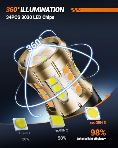 SEALIGHT 3157 Switchback LED, 2025 Latest 3157 LED Bulb Dual Color Amber Yellow/White 3156 3457 4157 T25 Lamps with HD Len & Extra Resistor for Turn Signal/DRL/Parking Lights, 34-SMD Chipset, 2PCs