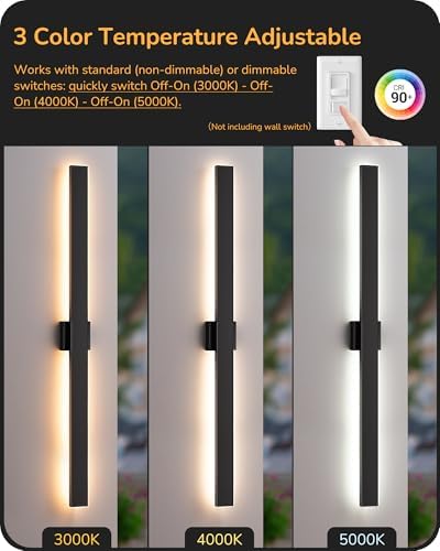 EDISHINE 47.2" LED Outdoor Wall Light, Modern Black Linear Wall Sconce