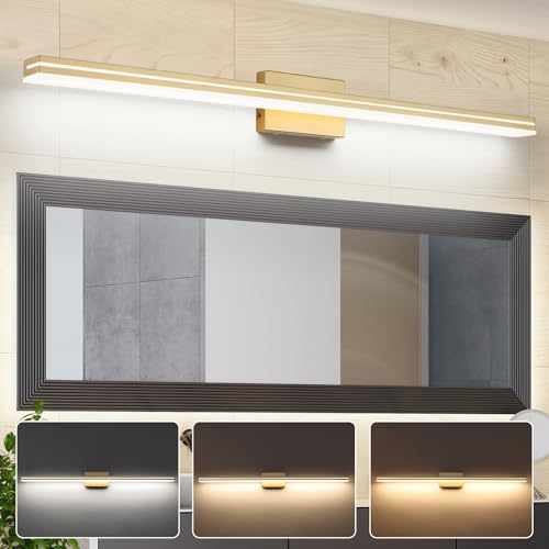 SineRise LED Modern Bathroom Vanity Light Fixtures (48-Inch, 3000K/4000K/6000K, Dimmable), Gold Modern Acrylic Bathroom Wall Lighting Fixtures Over Mirror