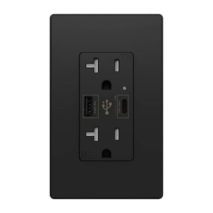 Micmi Black USB Type C + A Wall Outlet 24W Dual High Speed Receptacle 20 Amp, 4.8A Fast Charging Capability, Tamper Resistant Wall Plate Included UL Listed, Not for laptops, Type C (Black, 1 Pack)