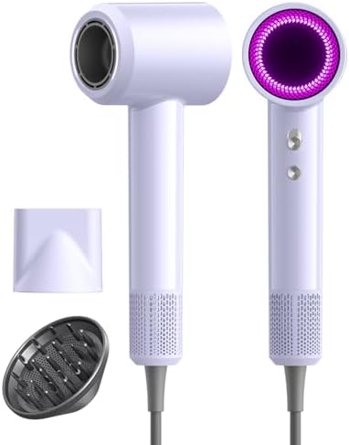 Diffuser Hair Dryer, 500M Negative Ion Blow Dryer for Women (Purple)