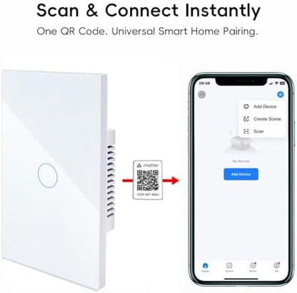 iPazzPort Matter Smart Touch Light Switch, 1-Gang Single Pole