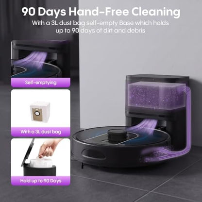 Bagotte Robot Vacuum and Mop Combo,6000Pa Robotic Vacuum Cleaner with LiDAR Navigation,Self-Emptying Station for 90 Days Hands-Free,Wi-Fi/App/Voice Control,for Carpets&Hard Floors